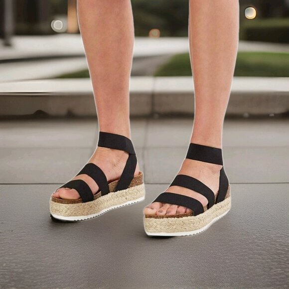 Steve Madden Kimmie Black Platform Espadrille Sandals Women’s 9M Flatform - Picture 1 of 11